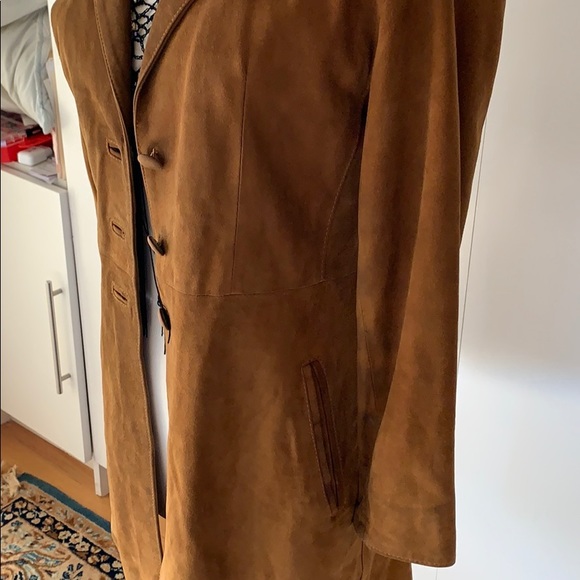 Italian sueded-leather fitted copper long blazer - Picture 4 of 7